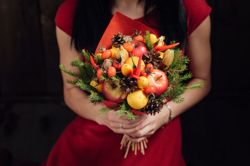 original bouquet of vegetables and fruits