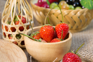 Vintage filter : Strawburries in wooden bowl