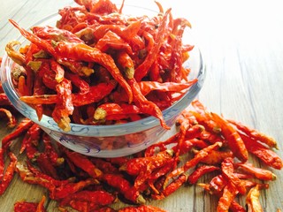 Dried Chili in a glass bowl