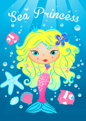 Sea princess swimming under the sea
