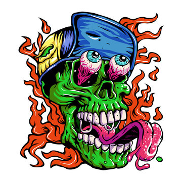 Detailed Zombie wearing hat Head Illustration