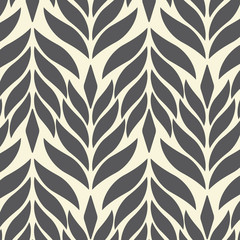 Vector pattern, repeating abstract leaves, stylish monochrome.