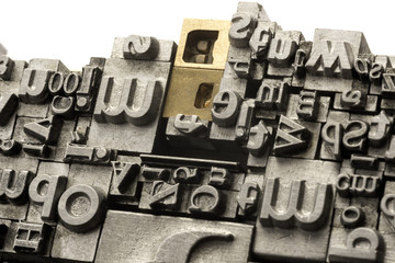Metal Letterpress Types
A background from many historic typographical letters in black and white with white background.
