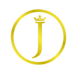 alphabet golden circle letter J with crown