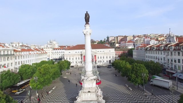 Aerial View of Dom Pedro IV Square in Rossio, Lisbon, Portugal