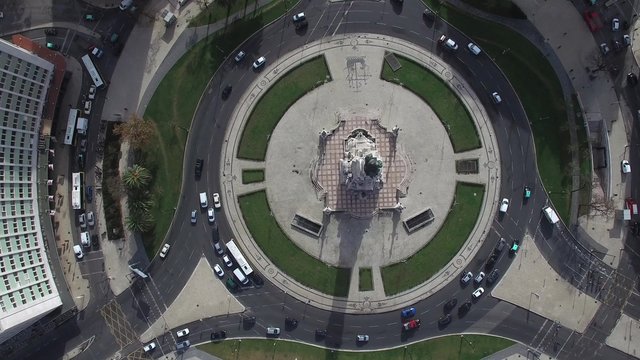 Top View of Marques de Pombal Square, Lisbon, Portugal