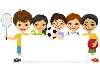 children with different sports equipment