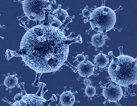 Blue viruses 3d illustration render medical background.