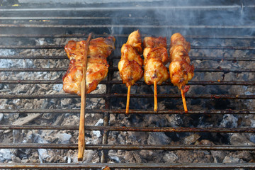 Grilled chickens on an oven