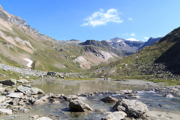 Fototapeta na wymiar Panorama with mountain Weißspitze in Hohe Tauern Alps, Austria