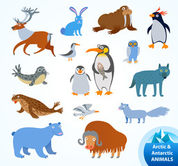 Fototapeta premium Set funny Arctic and Antarctic animals