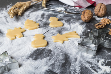 Cutting cookies from dough with cutters