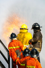 Obraz premium Firefighters training, The Employees Annual training Fire fighting