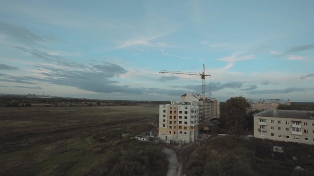 Aerial shot construction of multi-storey brick house