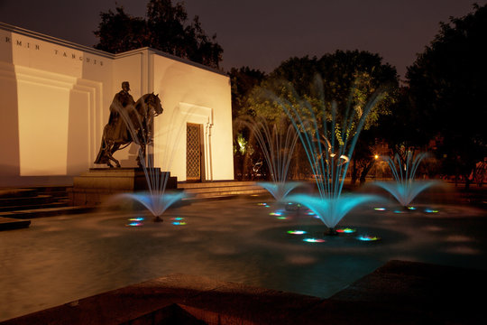 Beautiful fountain at night in Park of the Reserve, Lima, Peru