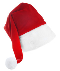 Santa Claus red hat isolated on white background, close up