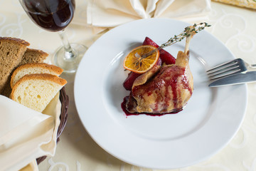dish of goose legs with sauce in the reastaurant