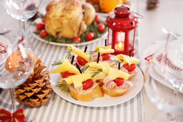 Tasty canapes for festive dinner. Thanksgiving Day table setting