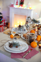 Table setting for Christmas dinner at home