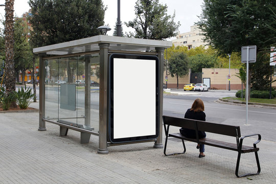 Blank billboard in a bus stop
