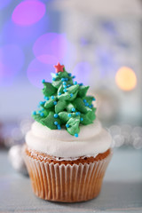 Christmas cupcake, closeup
