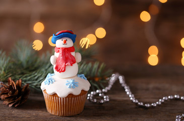 Christmas cupcakes with decoration, closeup