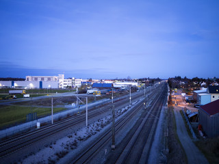 Night scene railroad and industrie buildings
