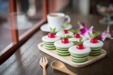 coconut jelly on the wood desk coffee shop