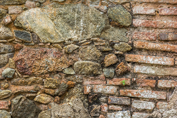 Fundo de parede antiga com pedras e tijolos.