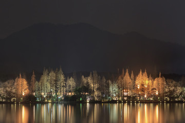 Enchanting illumination at the wharfside of West Lake, Hangzhou, China