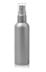 Gray container of spray bottle isolated over white background. With clipping path