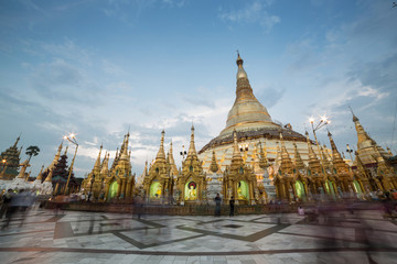 Yangon , Myanmar , 2015-04-26 ,atmosphere of dusk at Shwedagon p