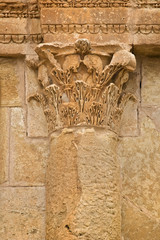 Tunisia. Ancient Sufetula (present day Sbeitla). Fragment of decoration (ornate capital stylized with acanthus leaves) of triumphal arch dedicated to the emperor Antoninus Pious