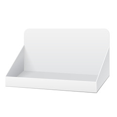 White Holder Box POS POI Cardboard Blank Empty Displays Products On White Background Isolated. Ready For Your Design. Product Packing. Vector EPS10 