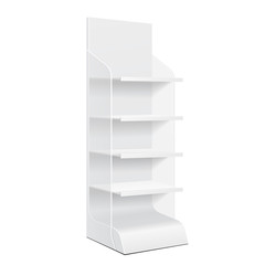 White POS POI Cardboard Blank Empty Displays With Shelves Products On White Background Isolated. Ready For Your Design. Product Packing. Vector EPS10 