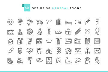 Set of 50 medical icons, thin line style - 99028884