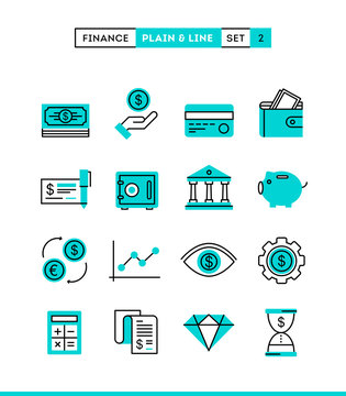 Money, finance, savings...Plain and line icons set, flat design