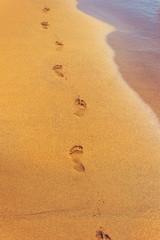 Fototapeta na wymiar Footprints on golden sand