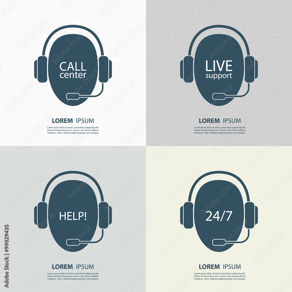 Poster call center icons. operator in headset. support vector icons. vector illustration.