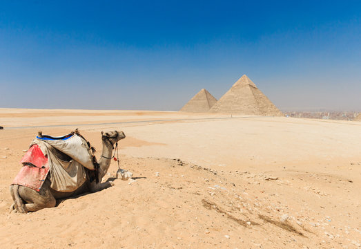 pyramids with a beautiful sky of Giza in Cairo, Egypt.