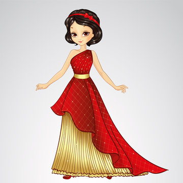 Brunette Princess In Red Dress