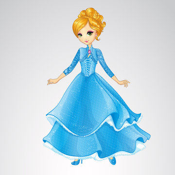 Blonde Princess In Blue Fashion Dress