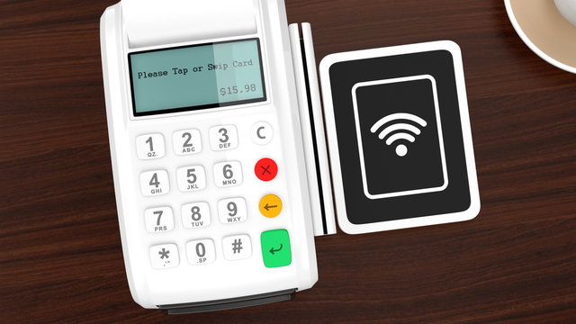Animation of  cashless mobile payment concept by  smart phone and touch less terminal device.