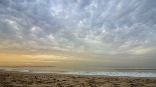 Timelapse Cloudy Sunset Atlantic Ocean view at Dar Bouazza beach