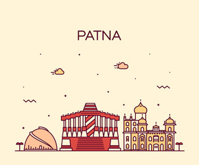 Patna skyline silhouette vector linear style