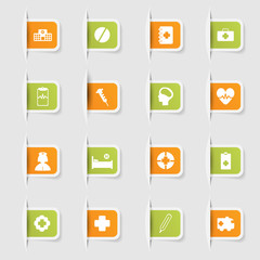 Set, a collection of unique paper stickers icons medicine