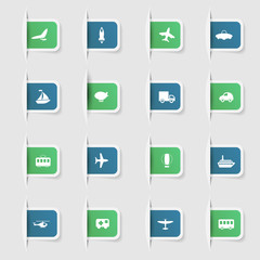 Set, a collection of unique paper stickers transportation icons