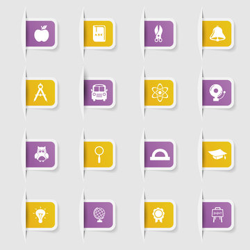 Set, a collection of unique paper stickers icon education