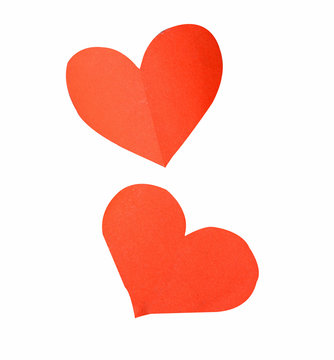 red paper hearts on a white background (clipping path)