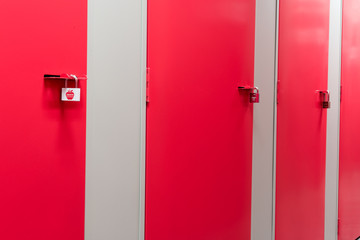 Red door in a corridor
